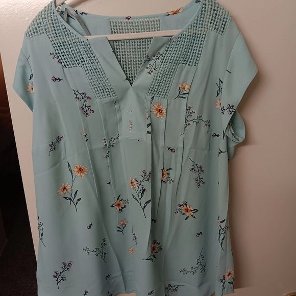 Light blue Top XL plus size floral sleeveless, vintage inspired, whimsical top - Picture 1 of 7